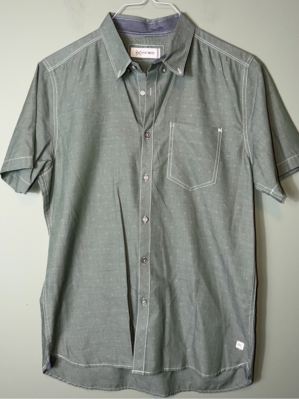 Departwest Men Short-Sleeve Button-Up Shirt -‎ Olive Green Medium